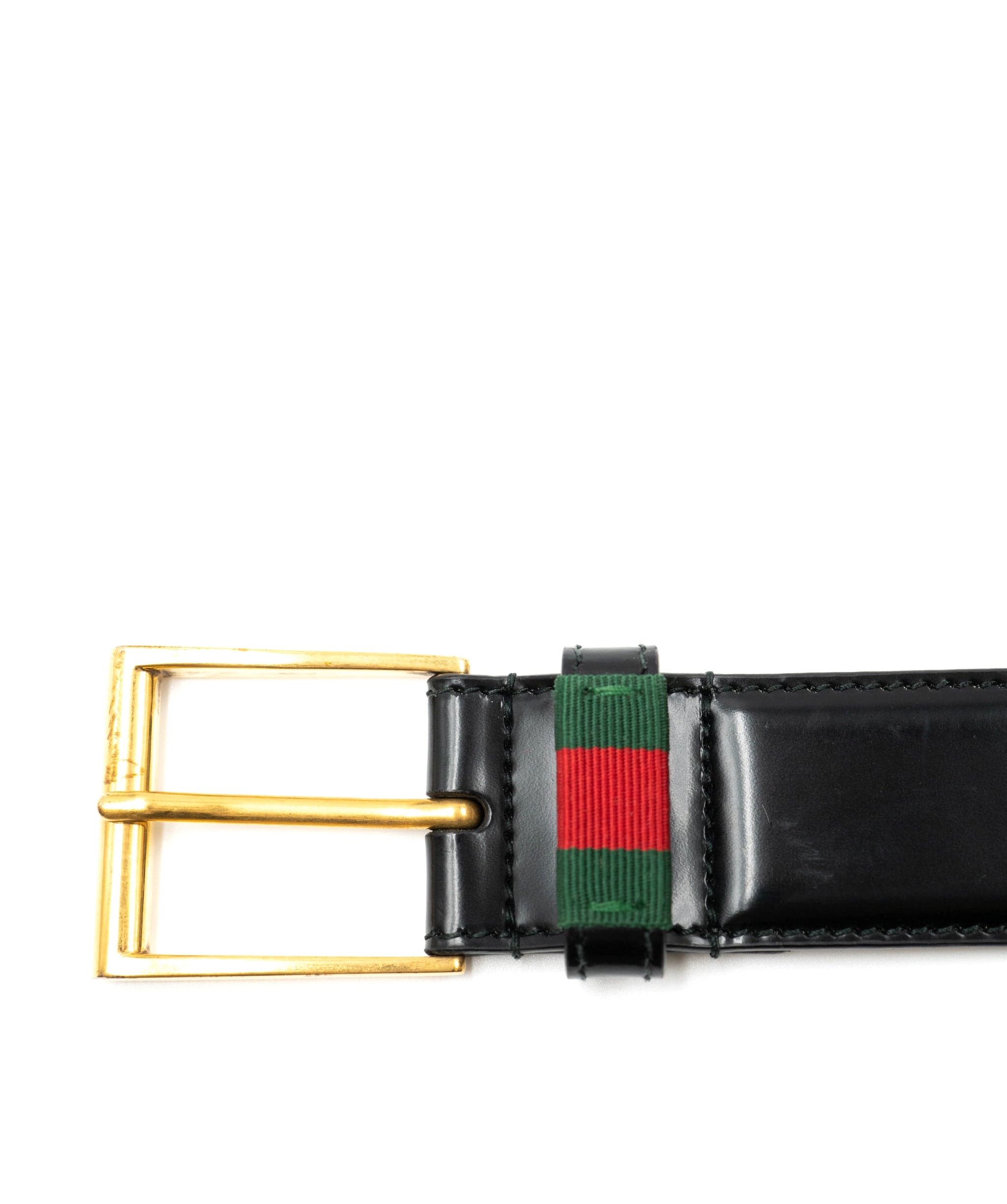 Gucci Gucci Black Leather Belt with Red and Green Stripe - ADL1826