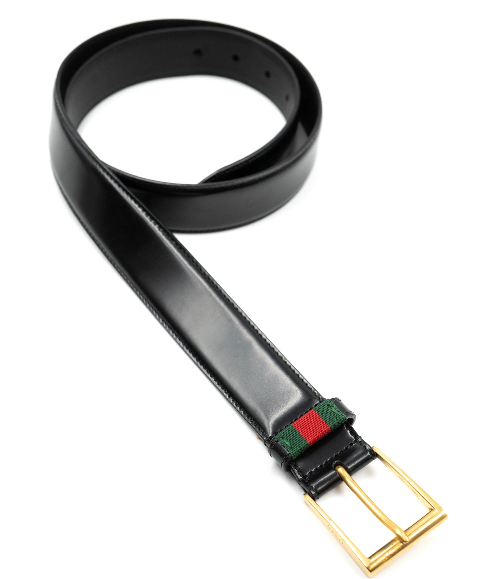 Gucci Gucci Black Leather Belt with Red and Green Stripe - ADL1826