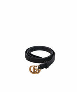 Gucci Gucci Black Leather Gold GG Belt - AGL1245