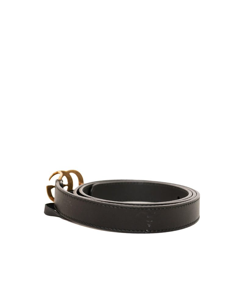 Gucci Gucci GG Black Leather Belt Pearl Detail  AGL1067