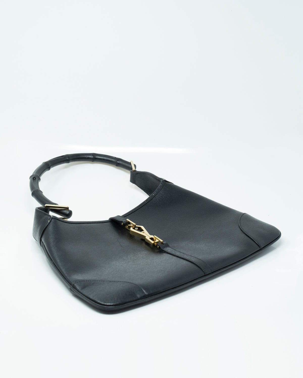 Gucci Gucci Bamboo Hobo Black Calf Leather Shoulder Bag- AWL2362