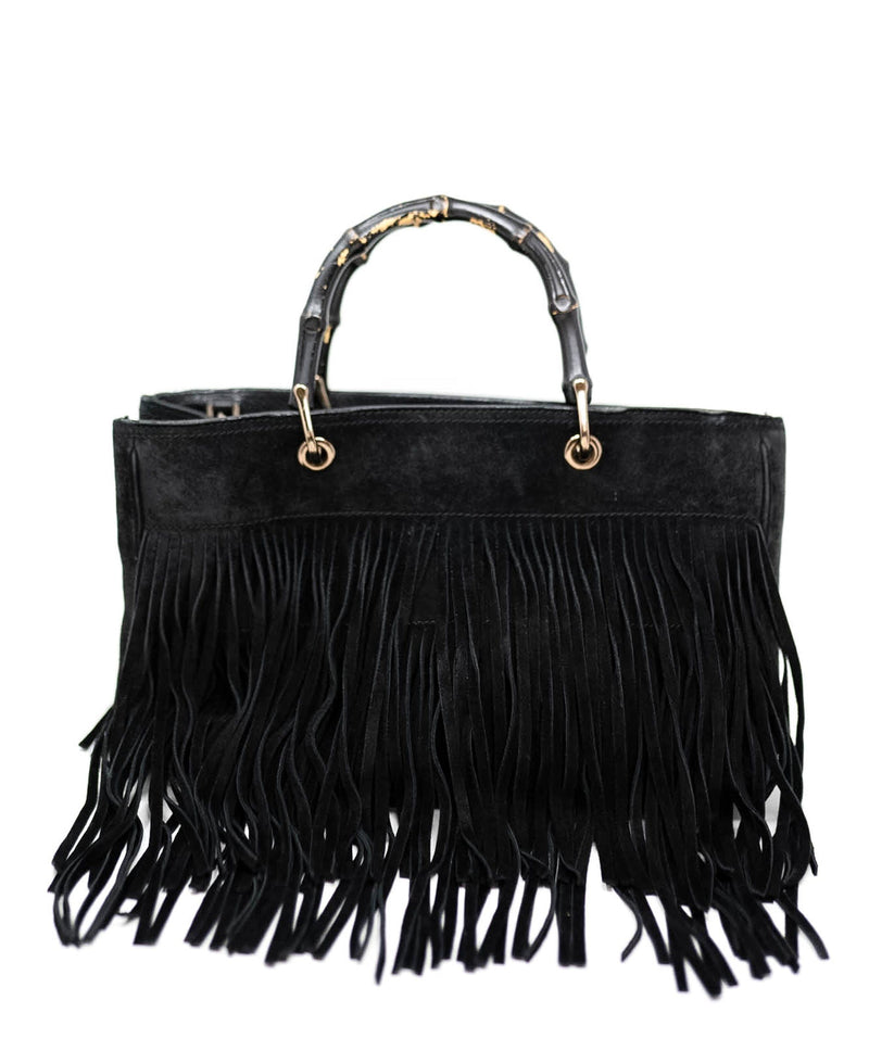 Gucci Black Suede Bag with Bamboo Handle