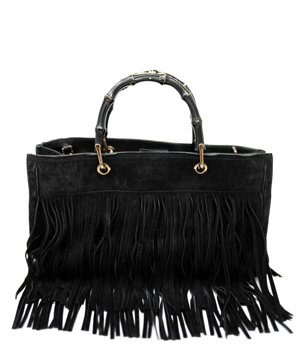 Gucci Black Suede Bag with Bamboo Handle