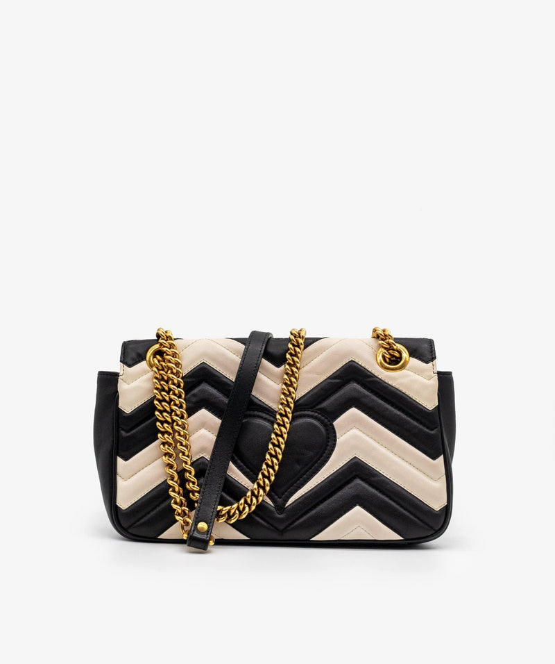 Gucci Marmont Black White Chevron Shoulder bag RJL1052