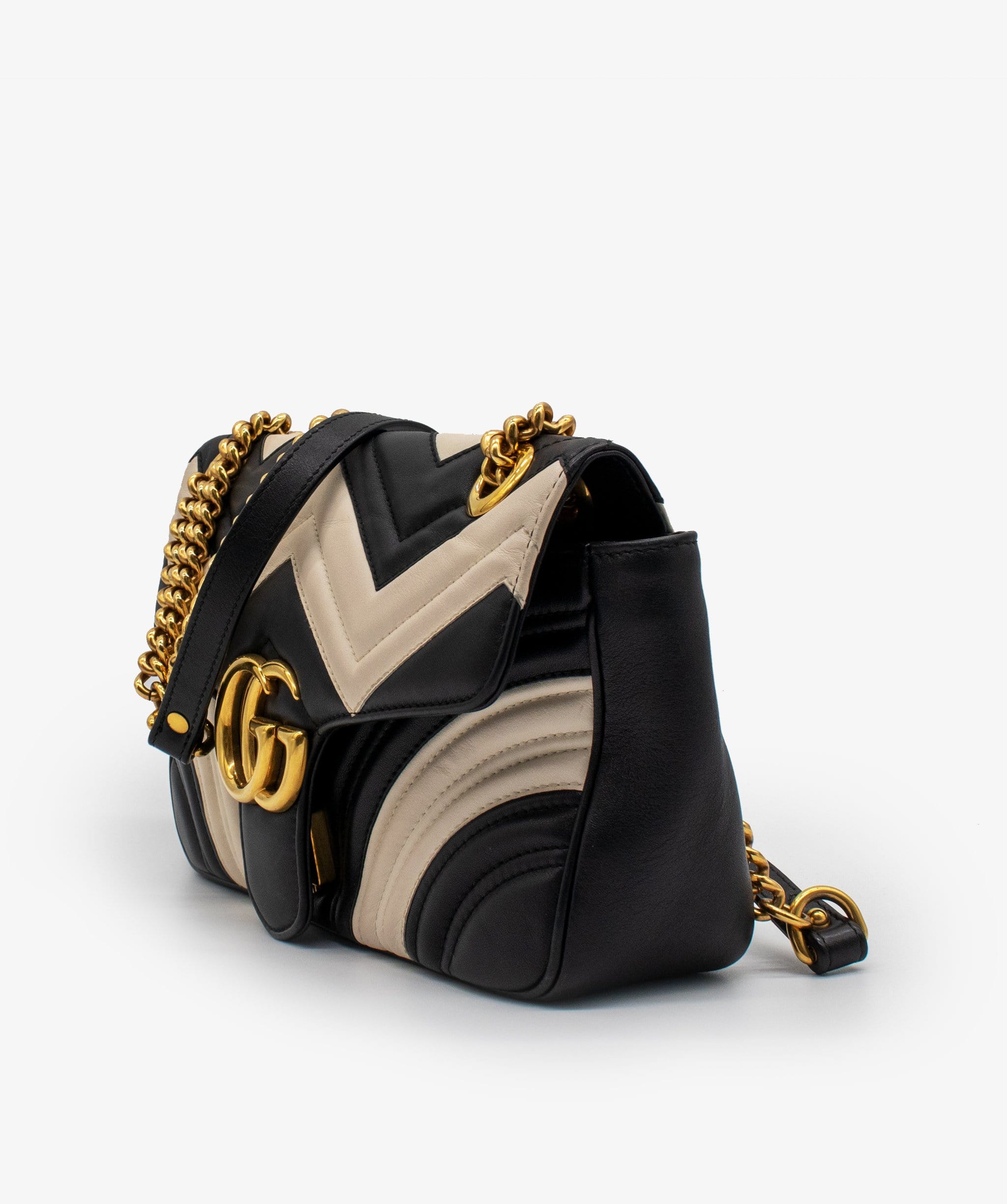 Gucci Gucci Black and White Marmont Chevron Shoulder Bag RJL1052