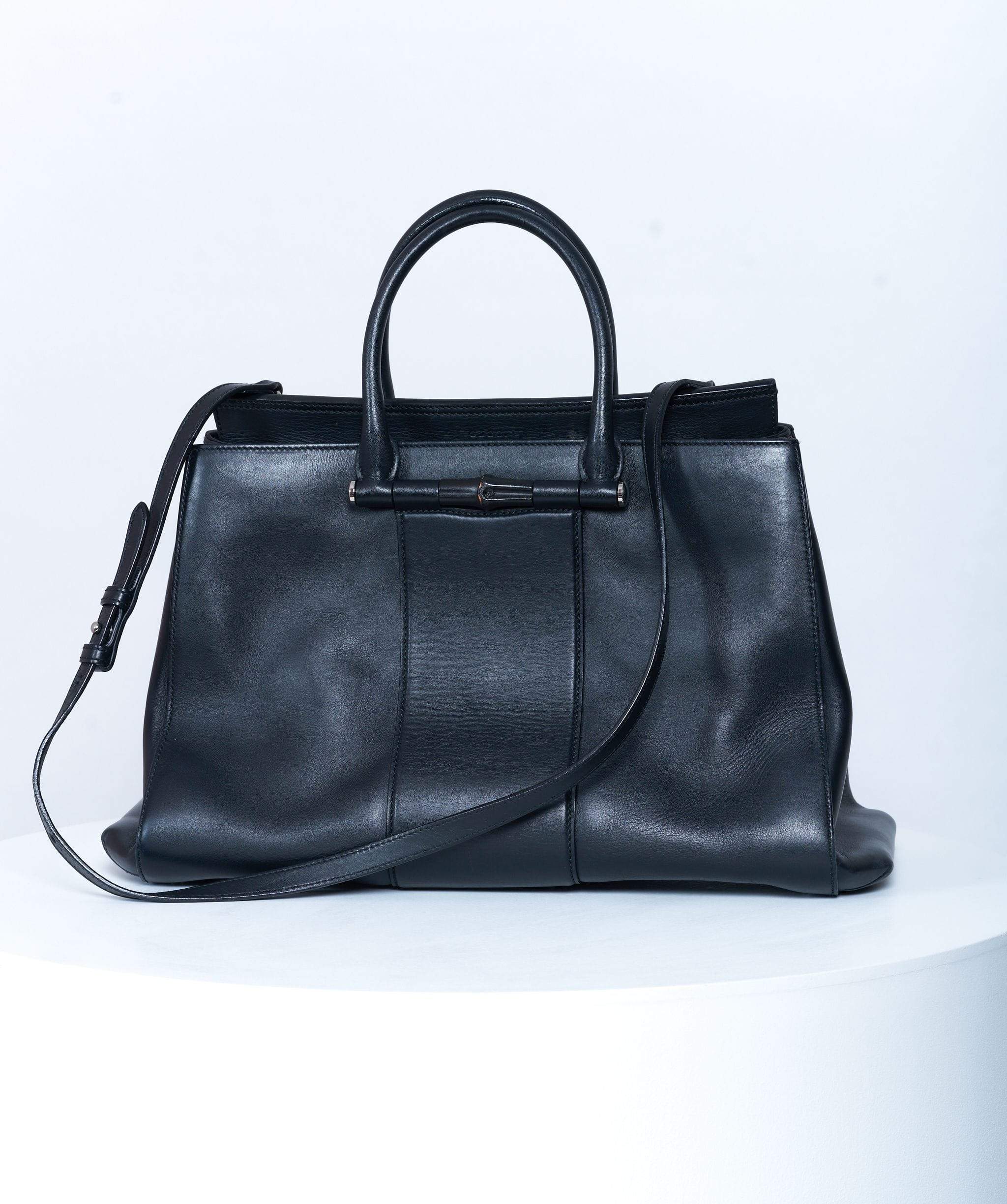 Gucci Gucci Black Leather Bamboo Top Handle Bag