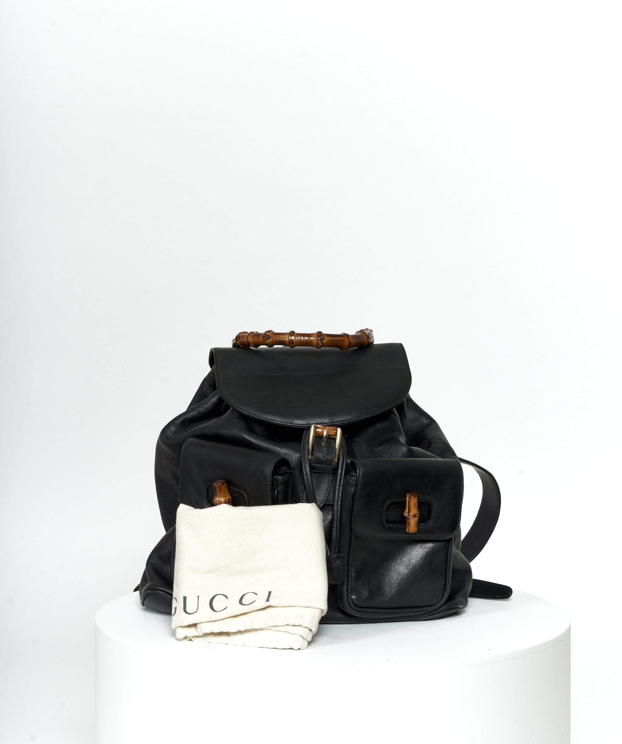 Gucci GUCCI Black Leather Large Bamboo Backpack