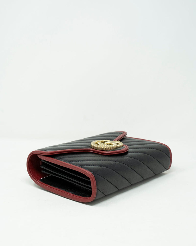 Gucci - Authenticated Marmont Wallet - Leather Burgundy Striped for Women, Never Worn, with Tag