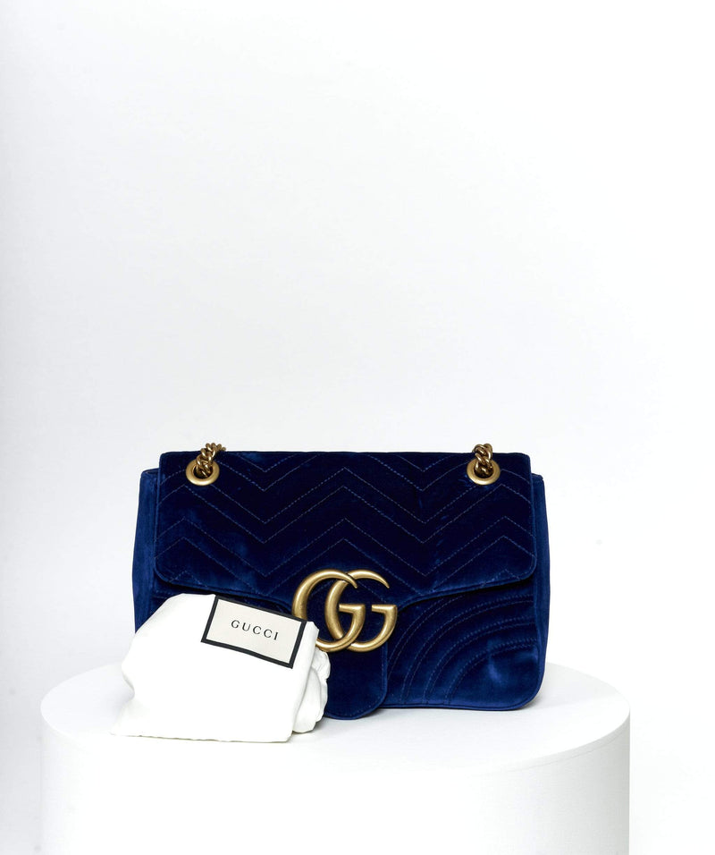 Gucci Gucci Blue Velvet Marmont Bag Large GHW
