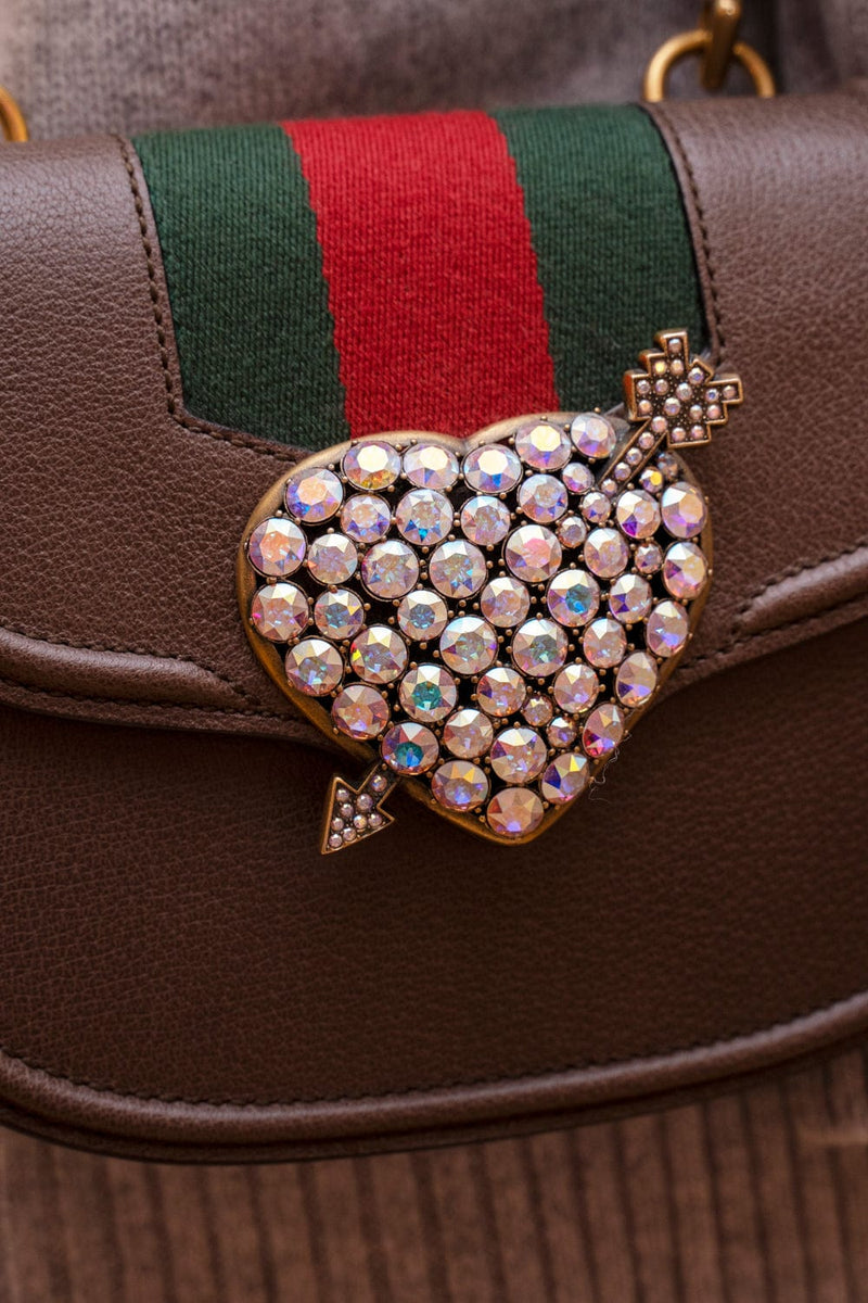 Gucci Gucci Brown Leather Diamante Loveheart Crossbody Bag - AGL1674
