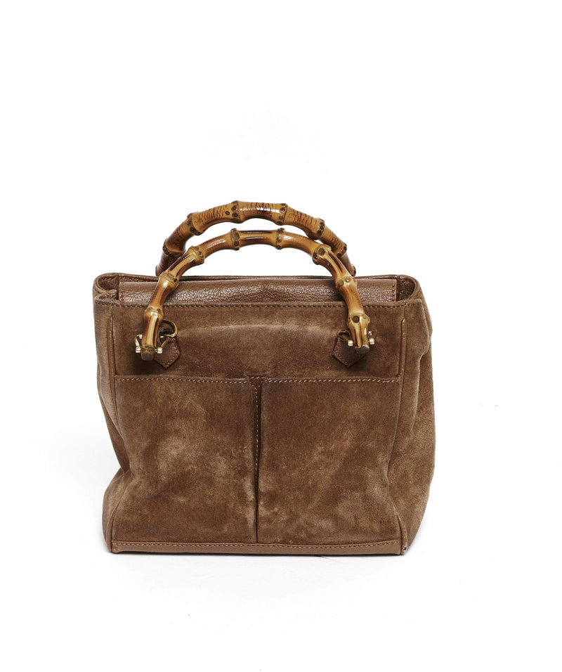 Gucci Brown Suede Bag with Bamboo Top Handle LuxuryPromise