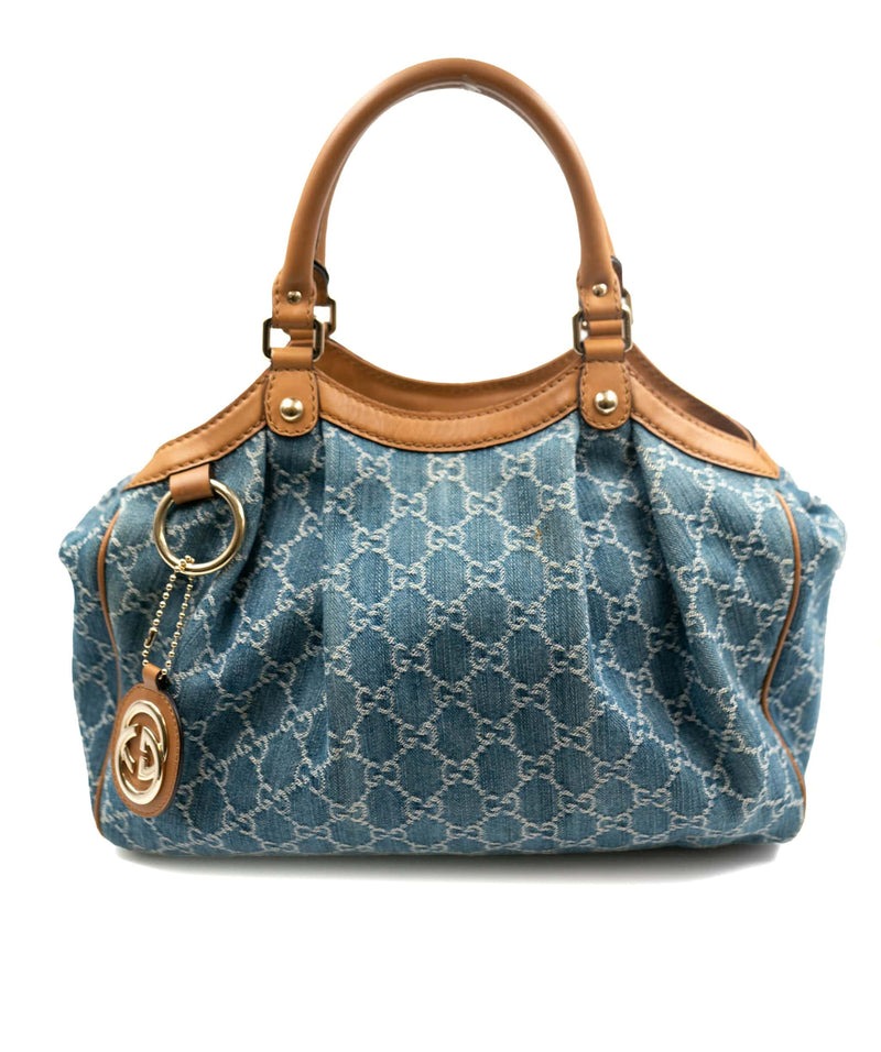 Gucci denim store bag with pearls