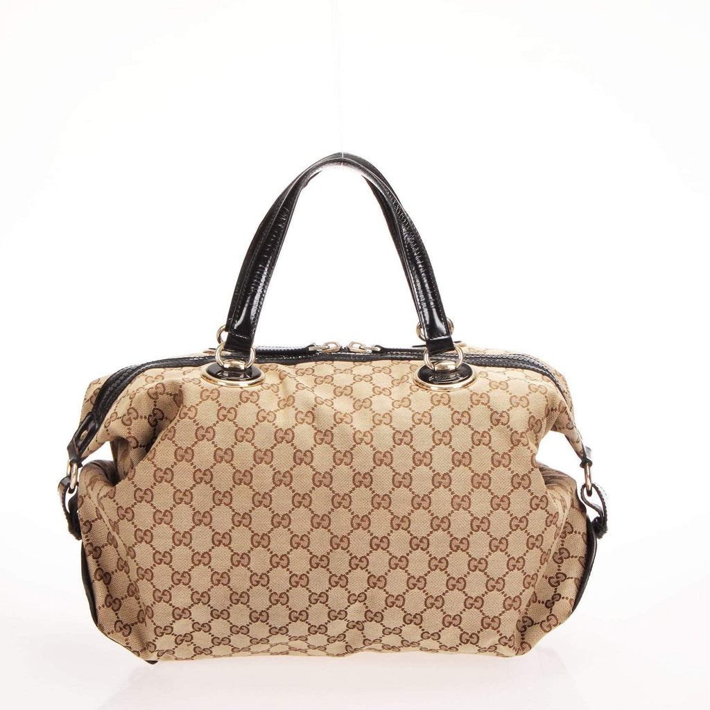 Gucci Beige GG Canvas and Leather Bamboo Bar Shoulder Bag