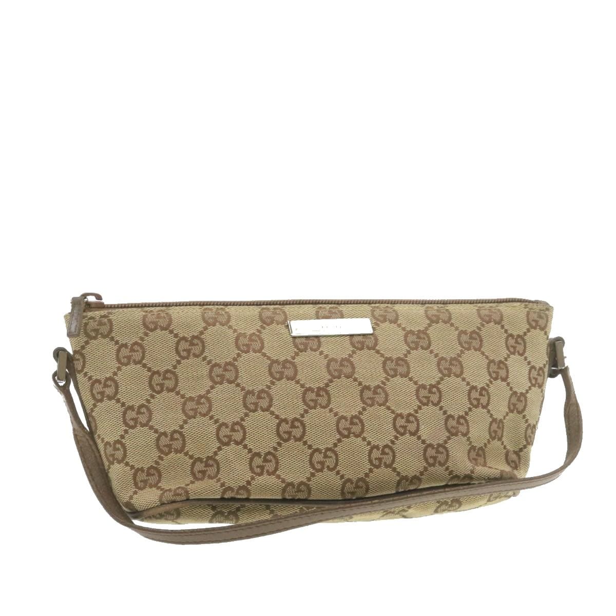 Gucci GUCCI GG Canvas Hand Pouch Beige Auth th1069