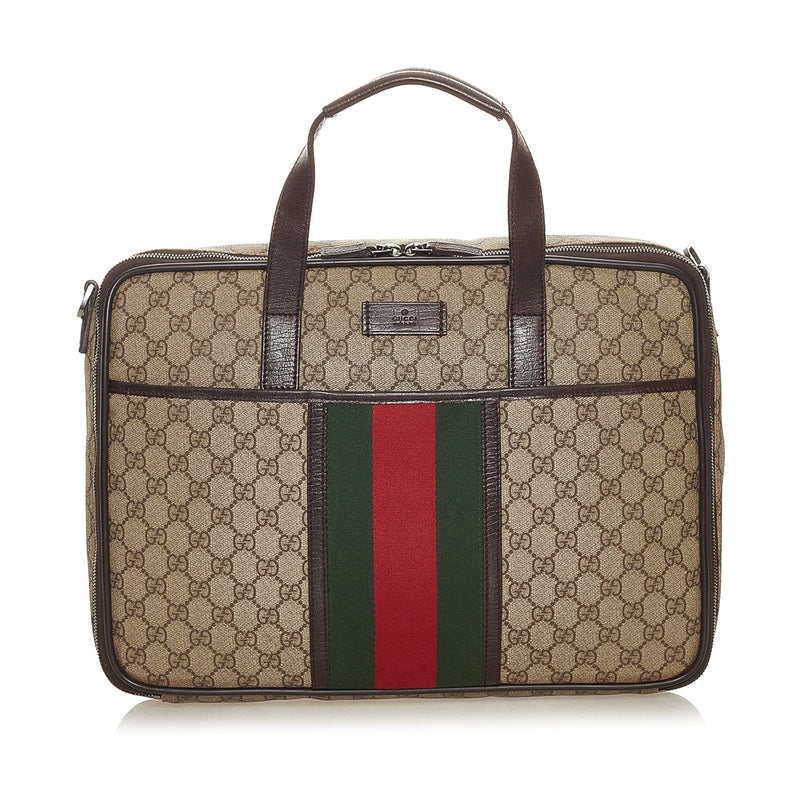 Gucci Web Original Logo Boston Bag Brown Beige - A World Of Goods