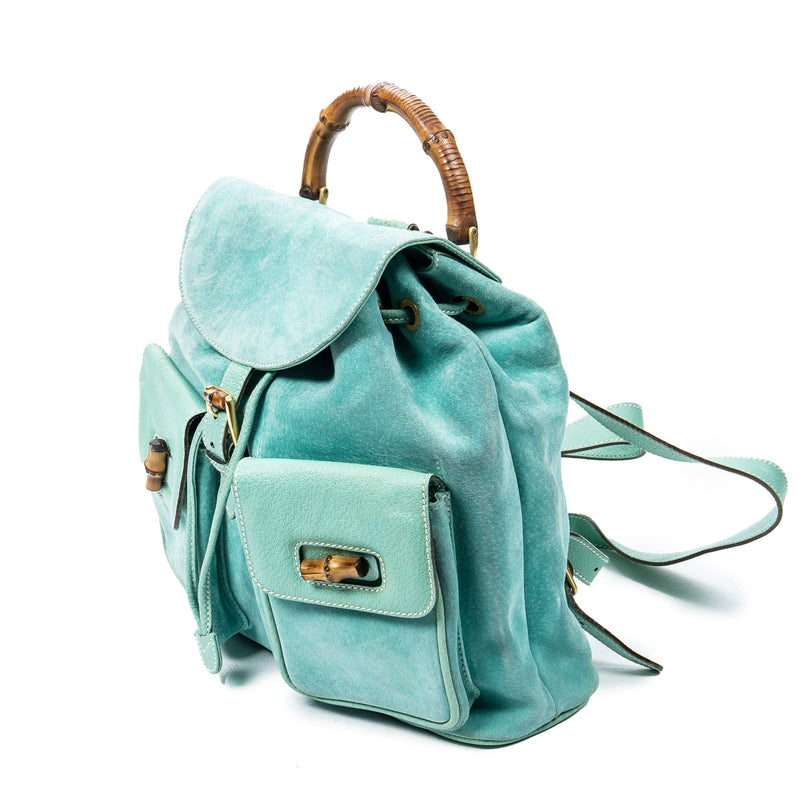 Gucci Gucco bamboo bag Turquoise Leather ref.774878 - Joli Closet