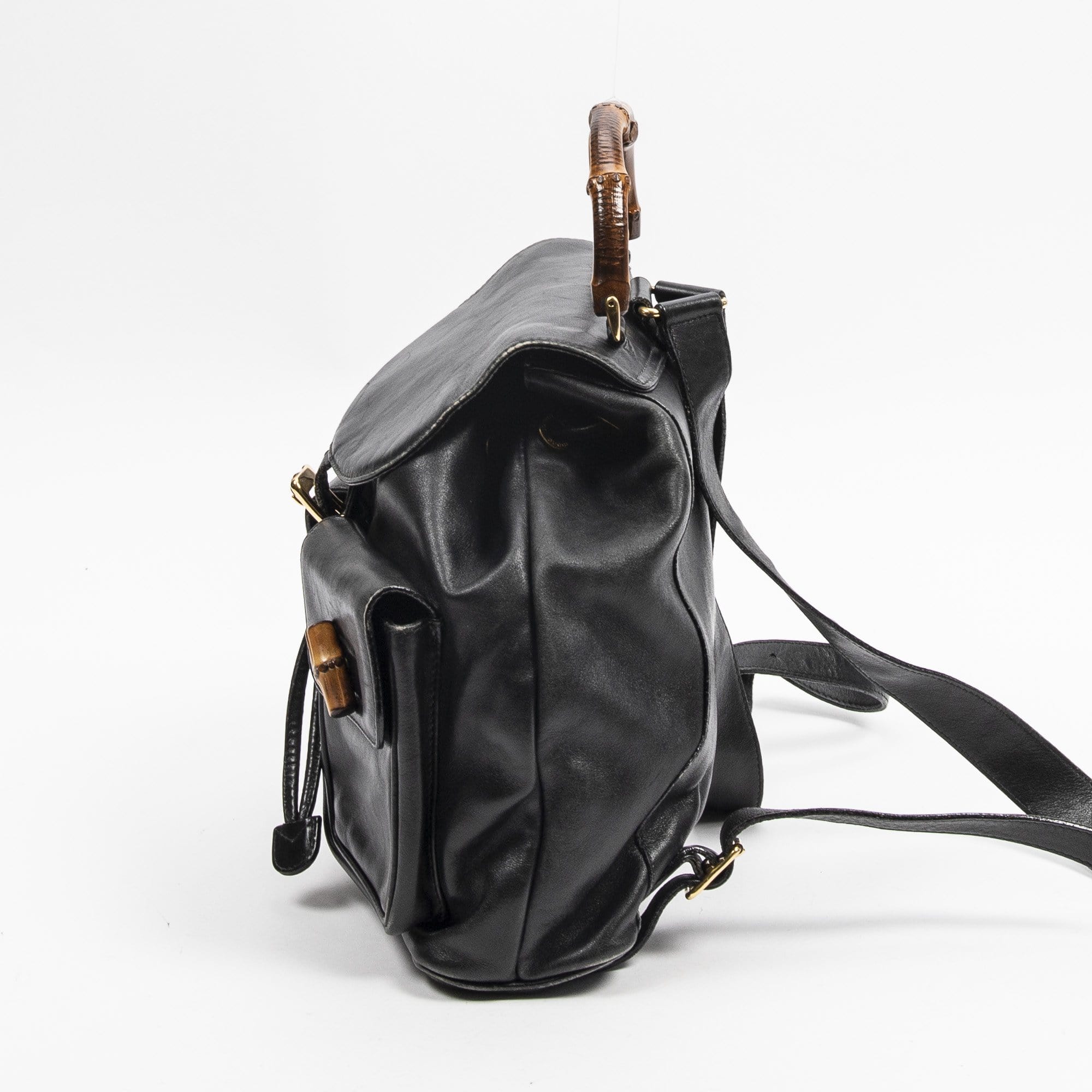Gucci Gucci Large Bamboo Black Leather Backpack  - AWL1939