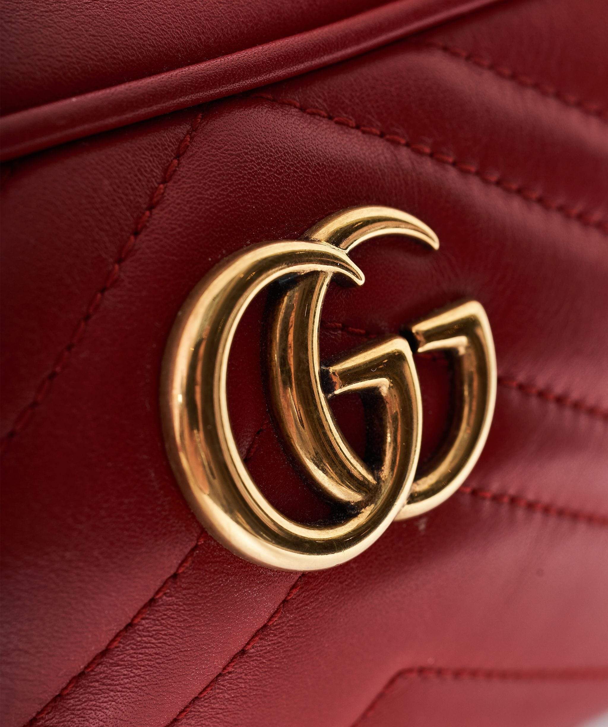 Gucci Gucci Marmont Small Red Leather Crossbody Bag GHW  AGC1004