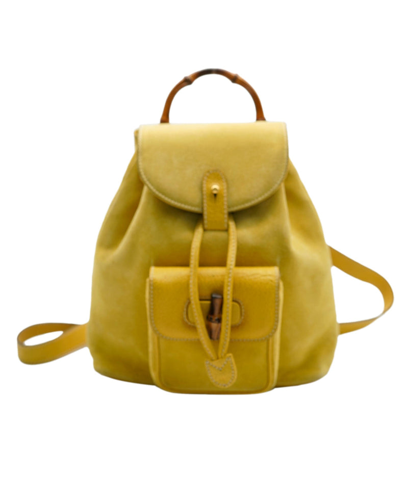 Gucci Bamboo Pebbled Leather Backpack Bag Yellow - DDH