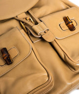 Gucci GUCCI Vintage Bamboo Large Beige Caramel Backpack - AWL1924