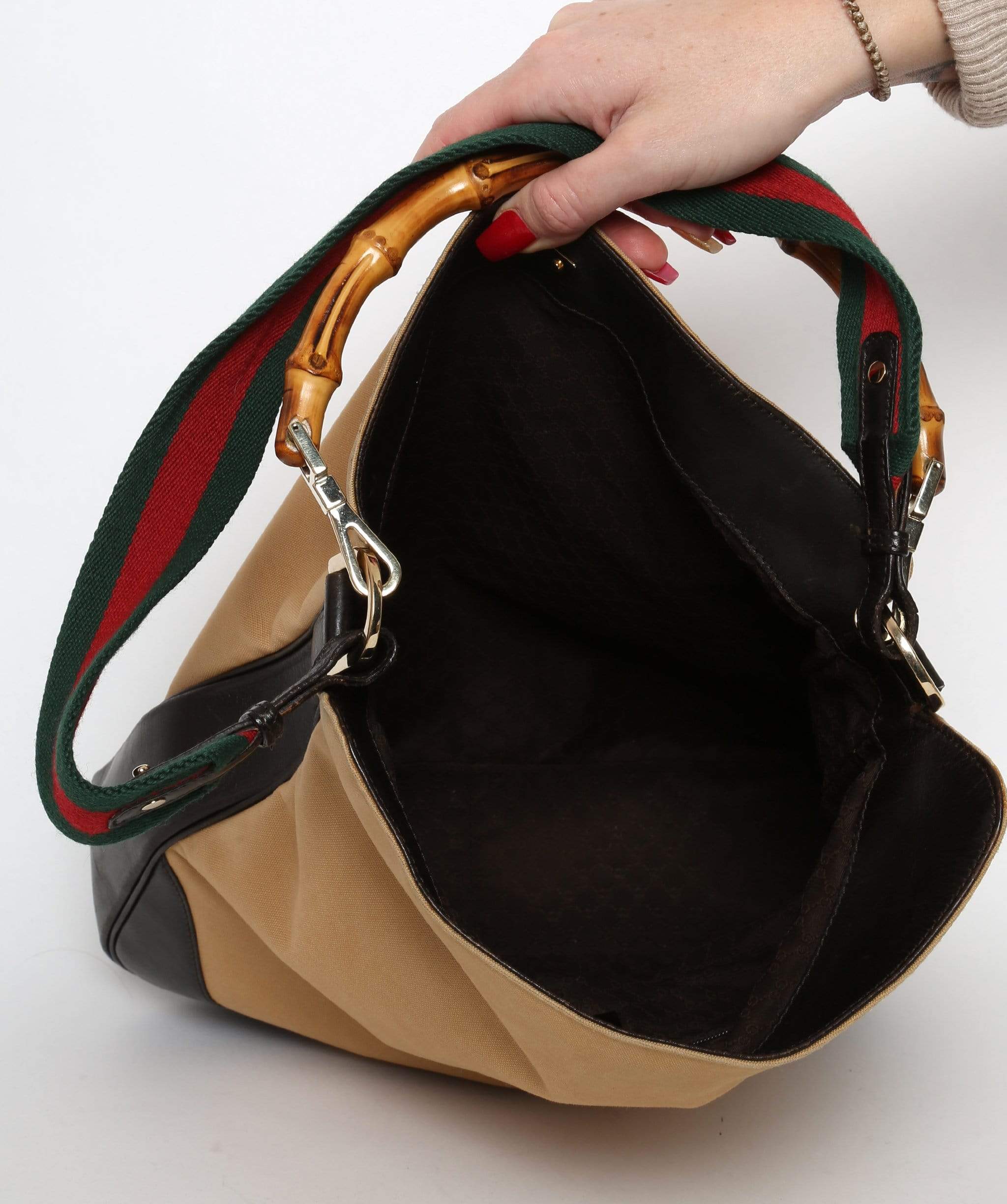 Gucci GUCCI Web Bamboo 2Way Shoulder Bag Red Green Canvas