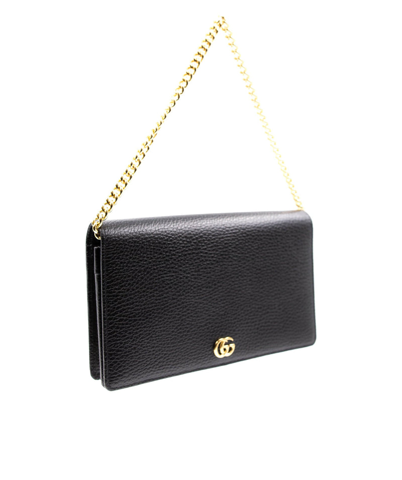 Black Textured Leather GG Marmont Mini Chain Bag
