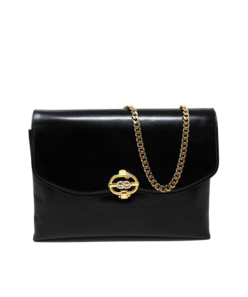 Gucci Vintage Gucci black leather shoulder bag with golden and silver tone GG logo motif - AWC1069