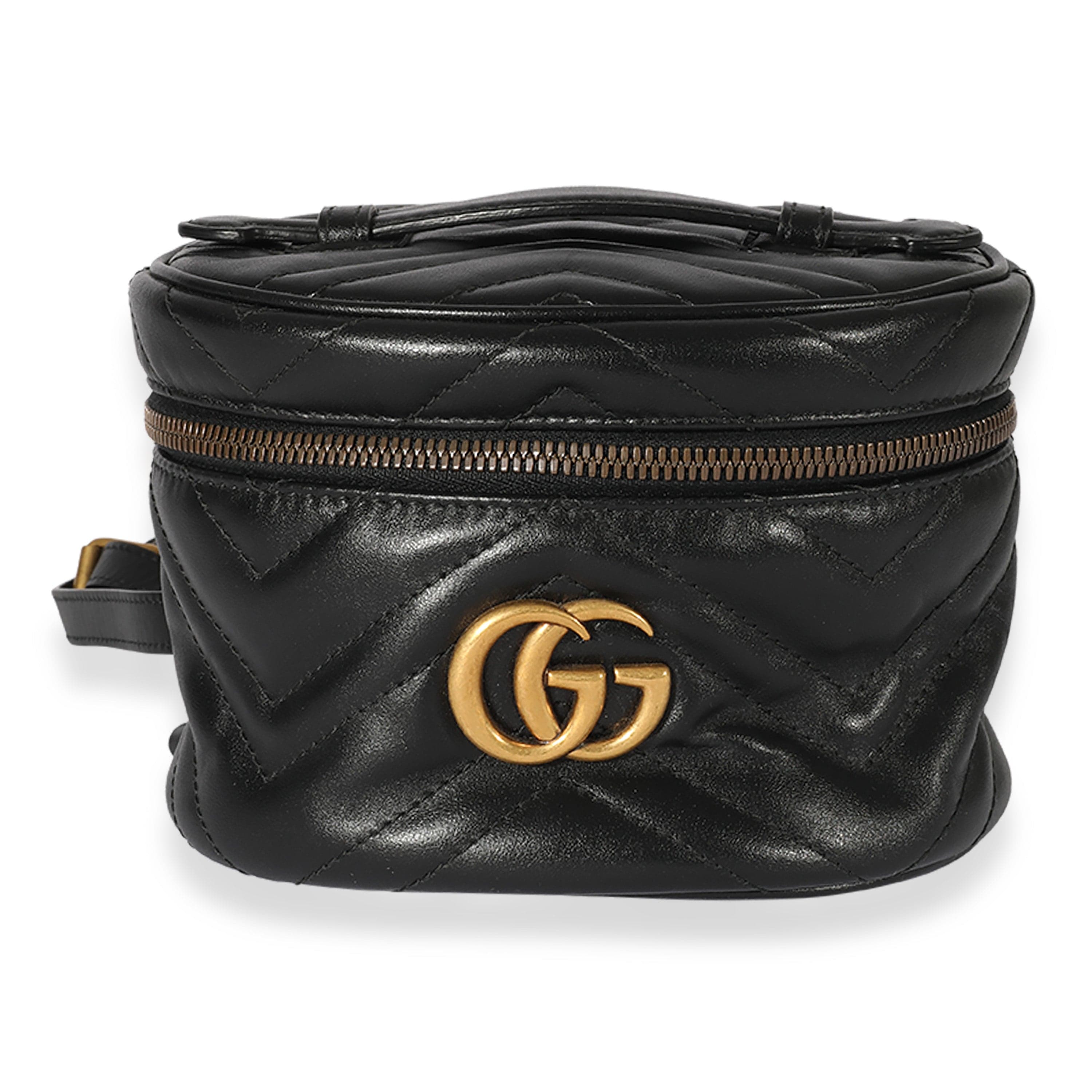 Gucci Gucci Black Matelassé Calfskin GG Marmont Round Backpack
