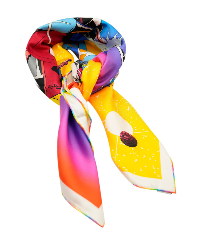 Hermès Hermes 90x90 silk scarf « Space Derby » blue and jaune, unworn ASL6741