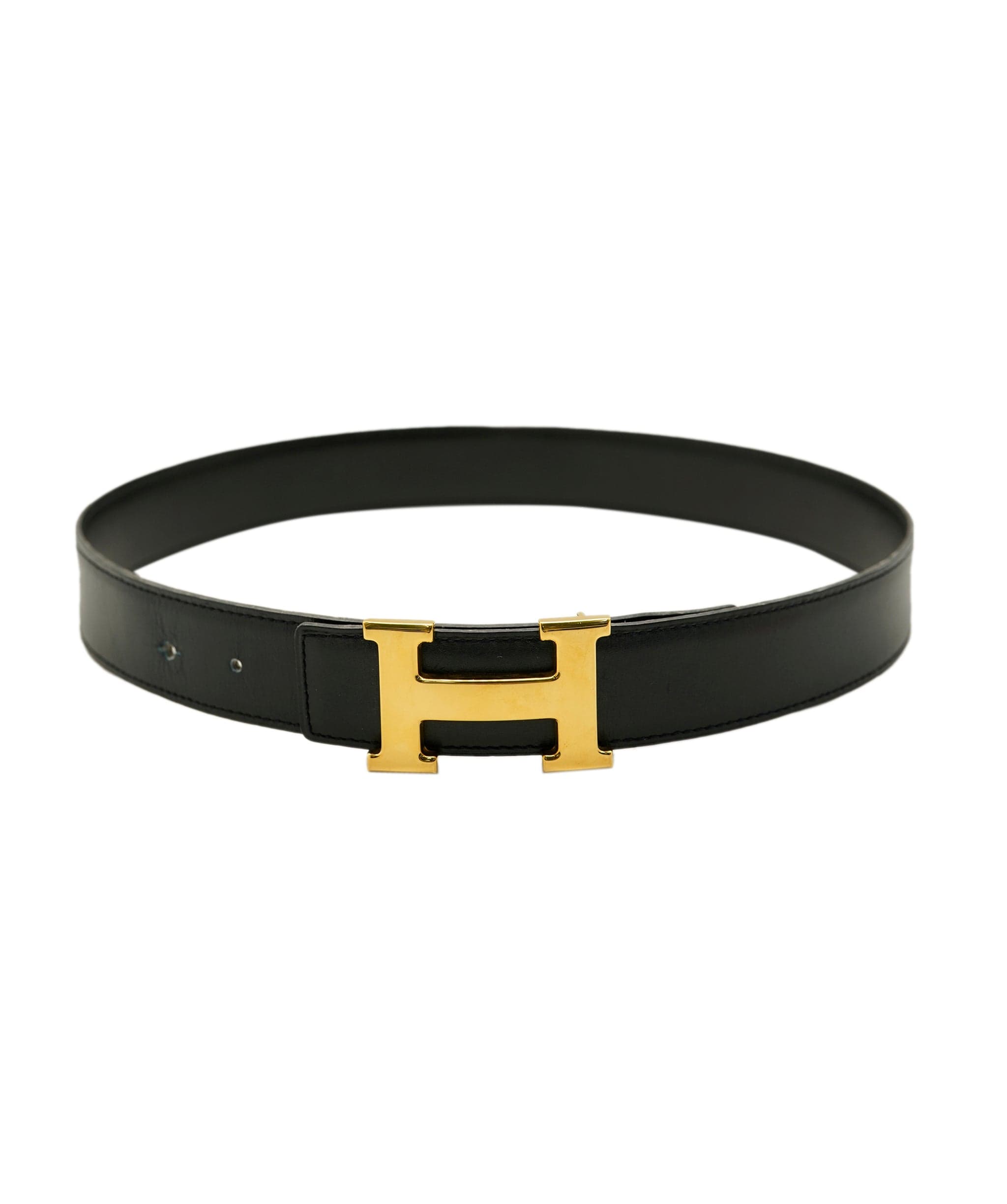 Hermès Hermes H Belt Black Box Leather GHW Size 70 AGL2400