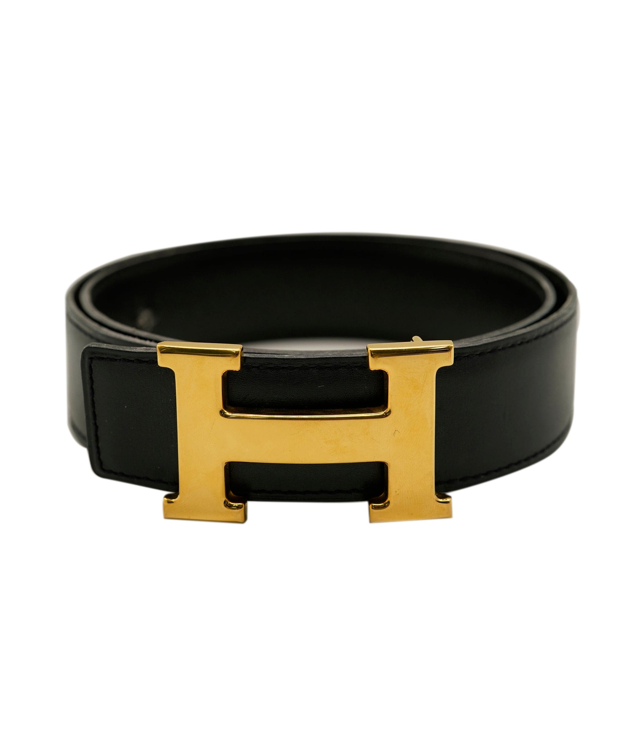 Hermès Hermes H Belt Black Box Leather GHW Size 70 AGL2400