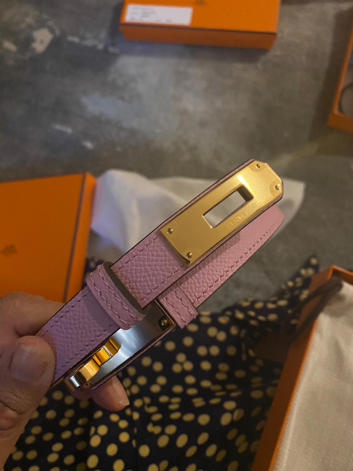 Hermès Ladies Kelly Belt Gold/ Mauve Sylvestre Epsom GHW