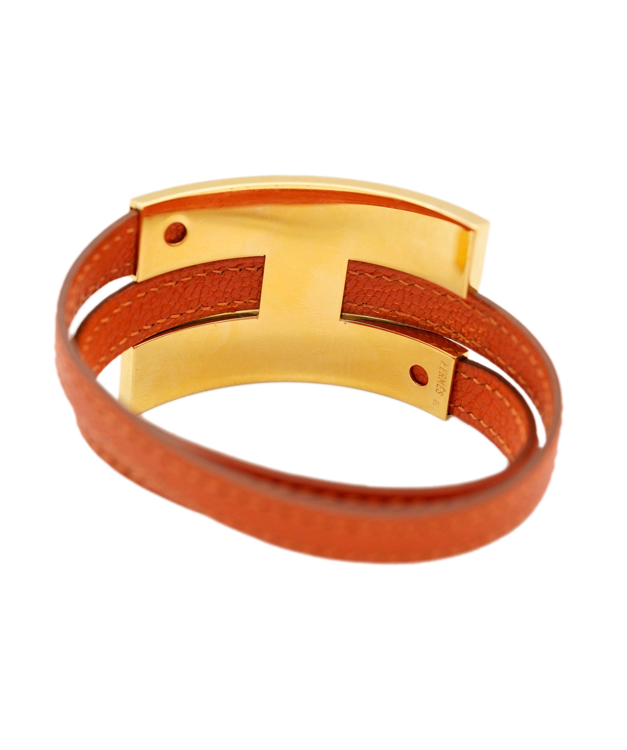 Hermès Hermes Orange Epsom Leather Gold tone Bracelet - AWL2753