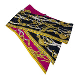 Hermès Hermes Silk Scarf Featuring Gold Chain Detail Black and Pink