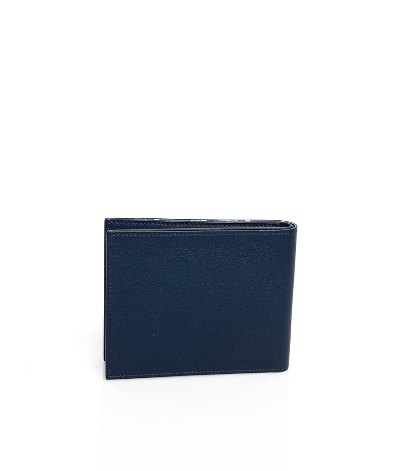 Hermès Hermes swift leather card holder wallet in blue nuit MW1580