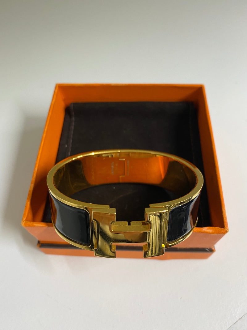 Hermès Hermes wide clic with black enamel and gold - AEC1055