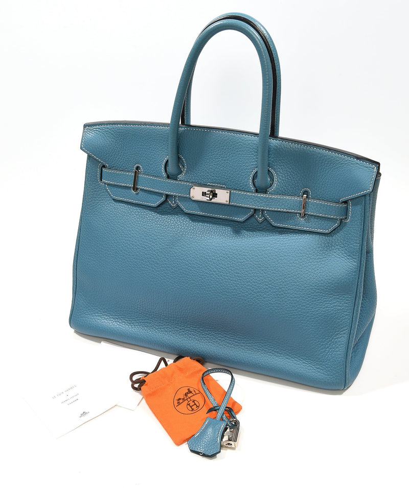 Designer Replica Hermes Birkin 30cm 35cm Bag In Blue Lin Clemence