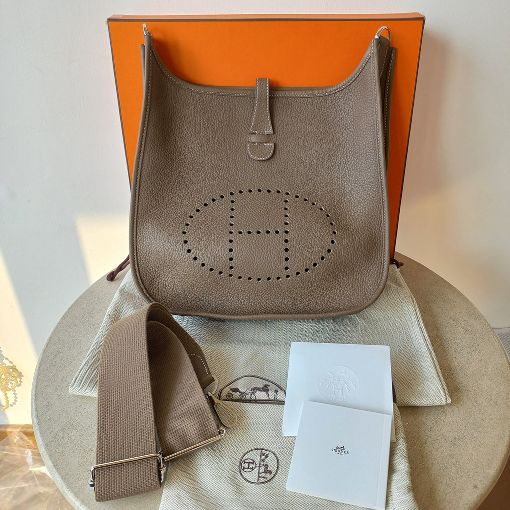 Hermes Clemence Evelyne III PM Messenger Bag Taupe