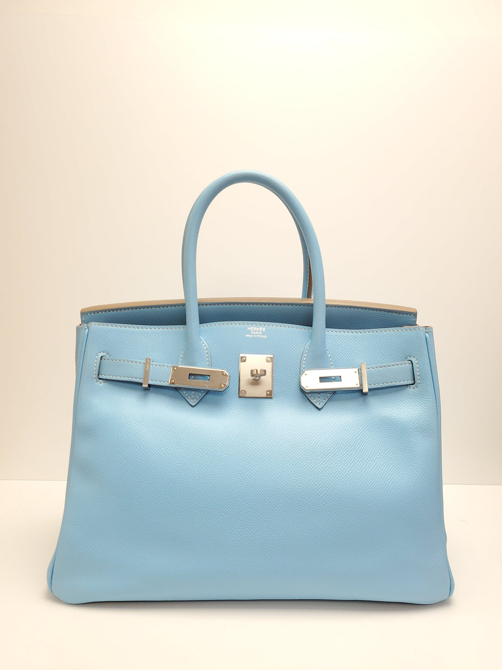 Hermes Birkin 30 Bag Blue Celeste Epsom Palladium Hardware New at