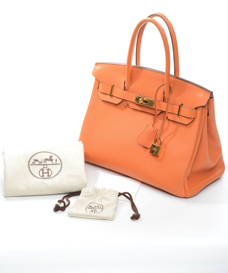 Hermes Orange 30cm Birkin Gold GHW Satchel Tote Bag Gorgeous at