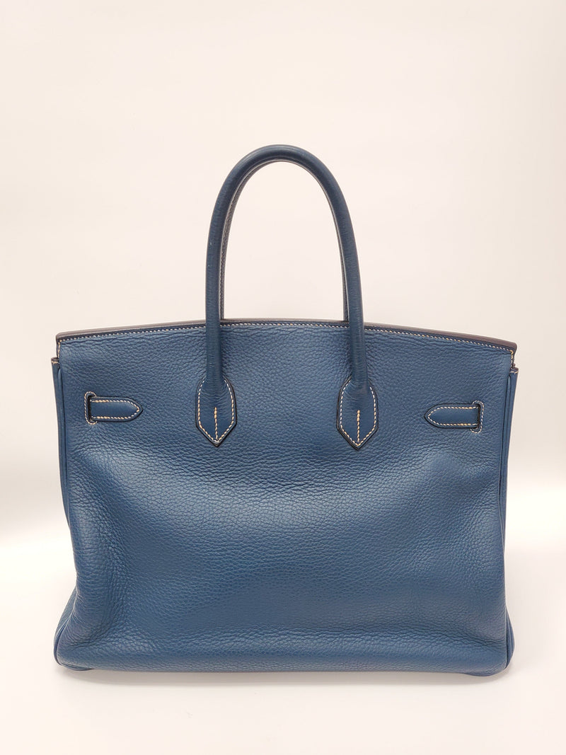 Pre-owned Hermes Blue thalasa 35 togo Leather with GHW