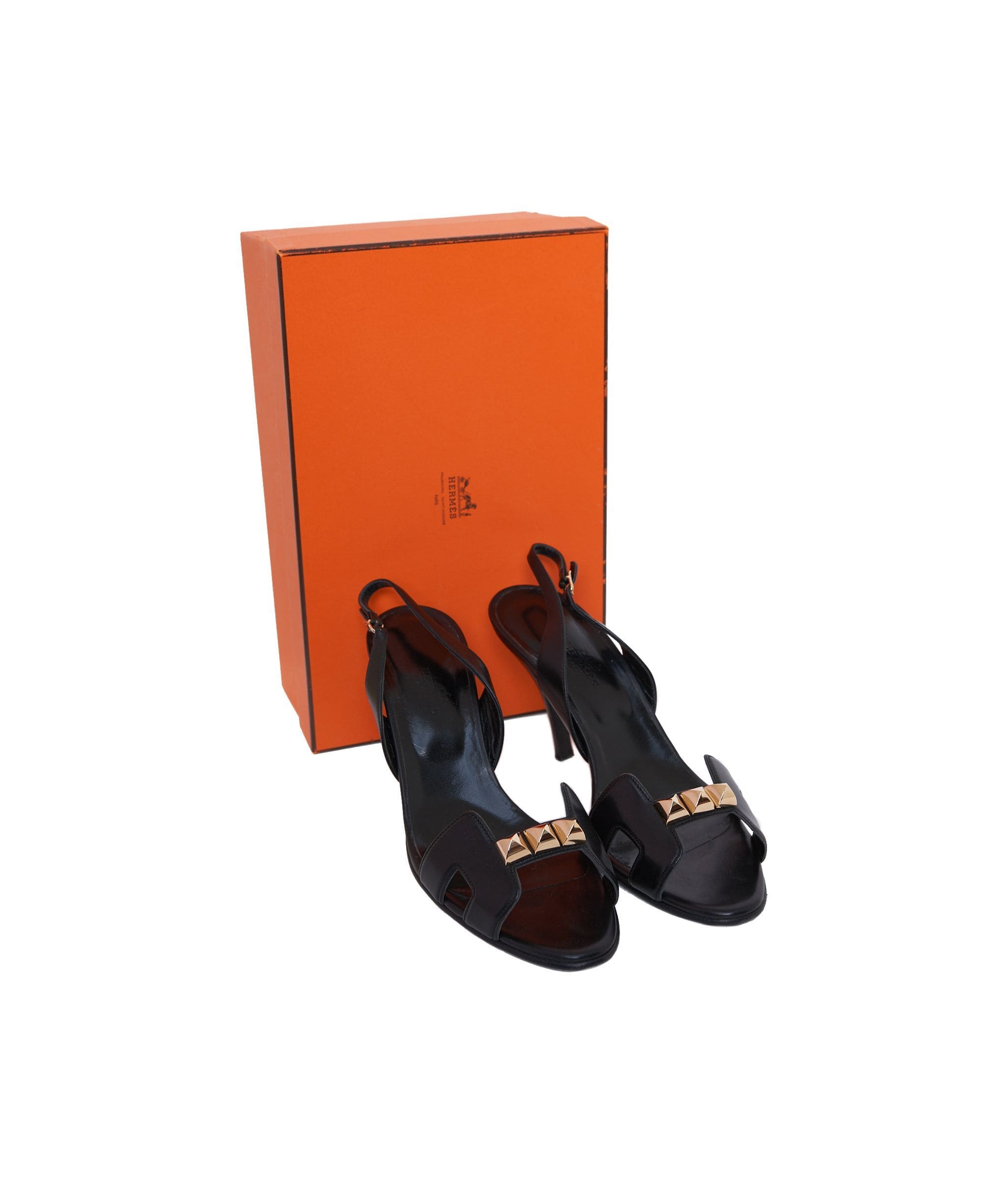 Hermès Hermes Black Leather Semelle Cuir Heeled Sandals Size 39 AGC1009