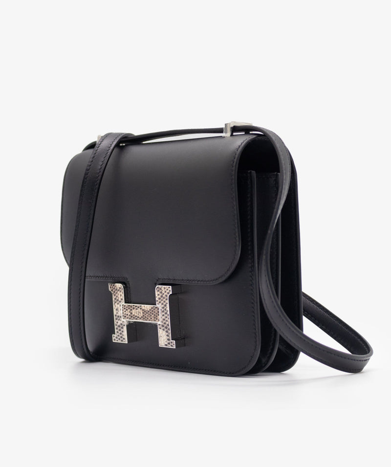 Hermes Mini Constance 18 ck89 Noir Tadelakt Bag Lizard H Buckle GHW