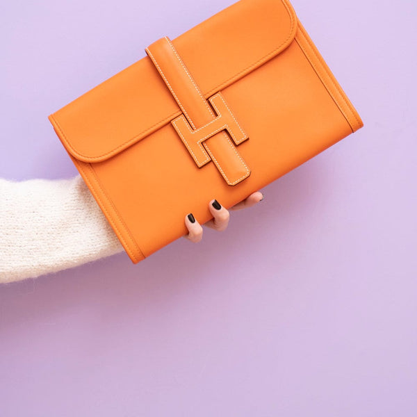 Hermès - Authenticated Egée Clutch Bag - Leather Orange for Women, Very Good Condition