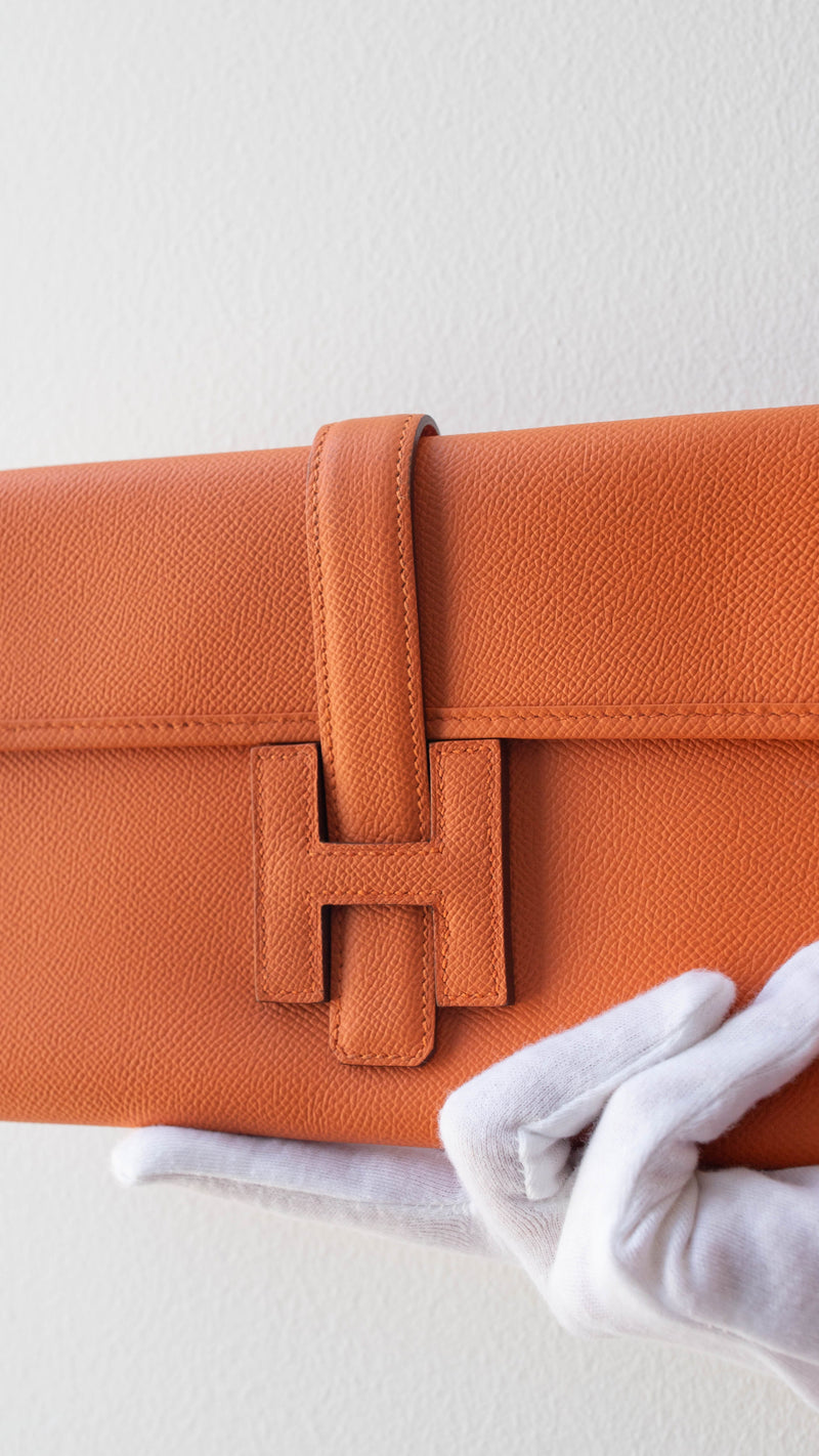 Hermes Jige Elan Clutch Orange Epsom Leather