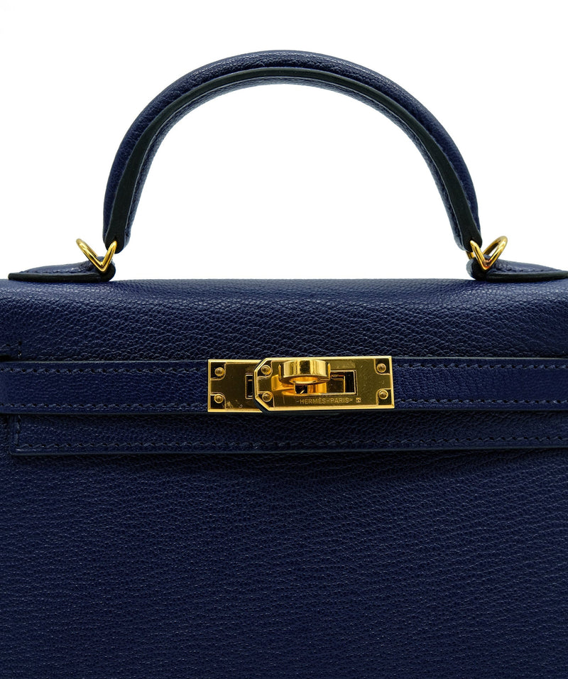 Hermès Hermes Kelly 20 Blue Encre Chevre Ghw #C SKL1235