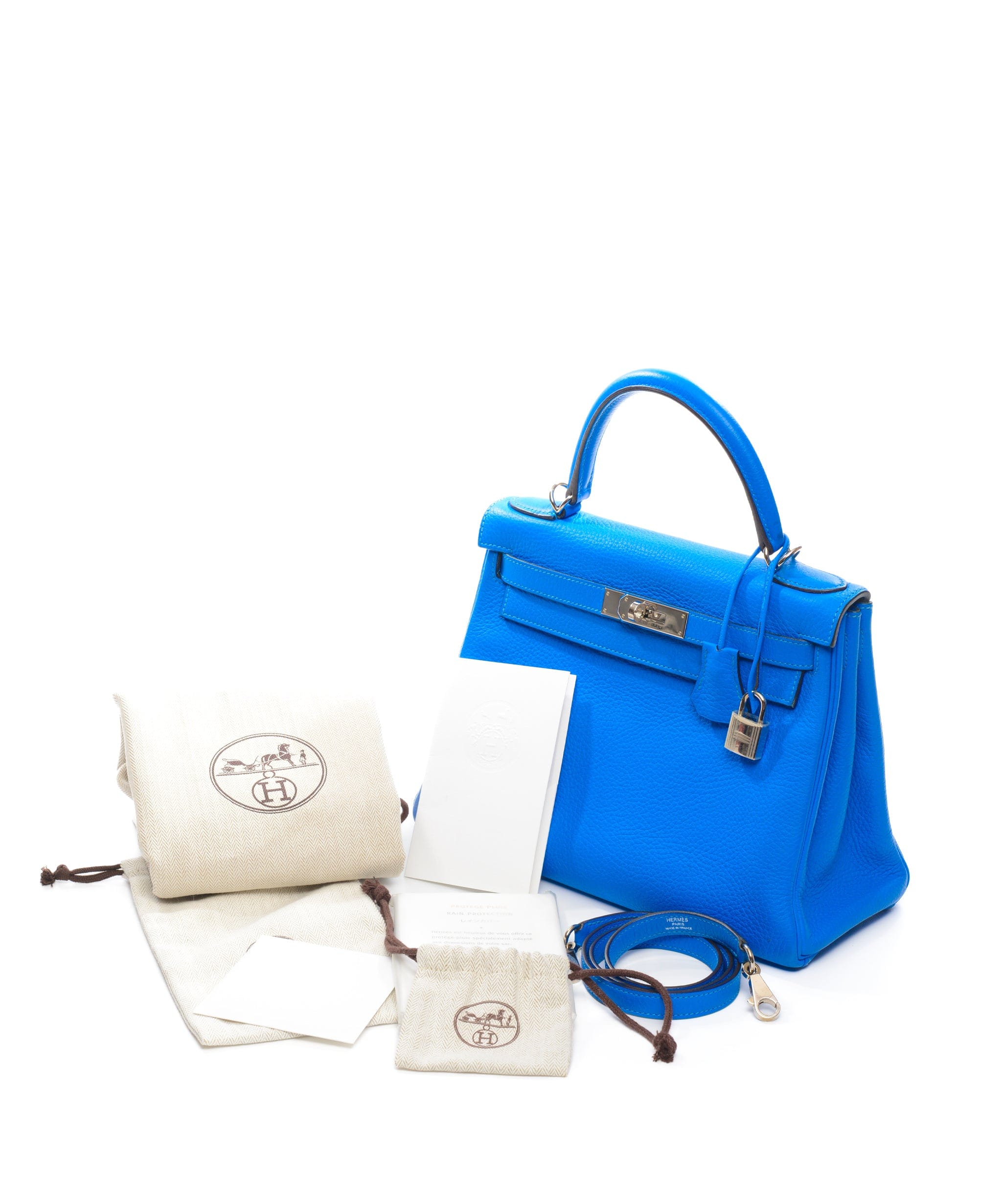 Hermès Hermes Kelly 28 Blue Hydra Clemence PHW #P SKL1198