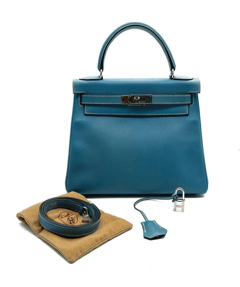 Hermes Luxury World Kelly 28cm Blue Paon Epsom GHW 