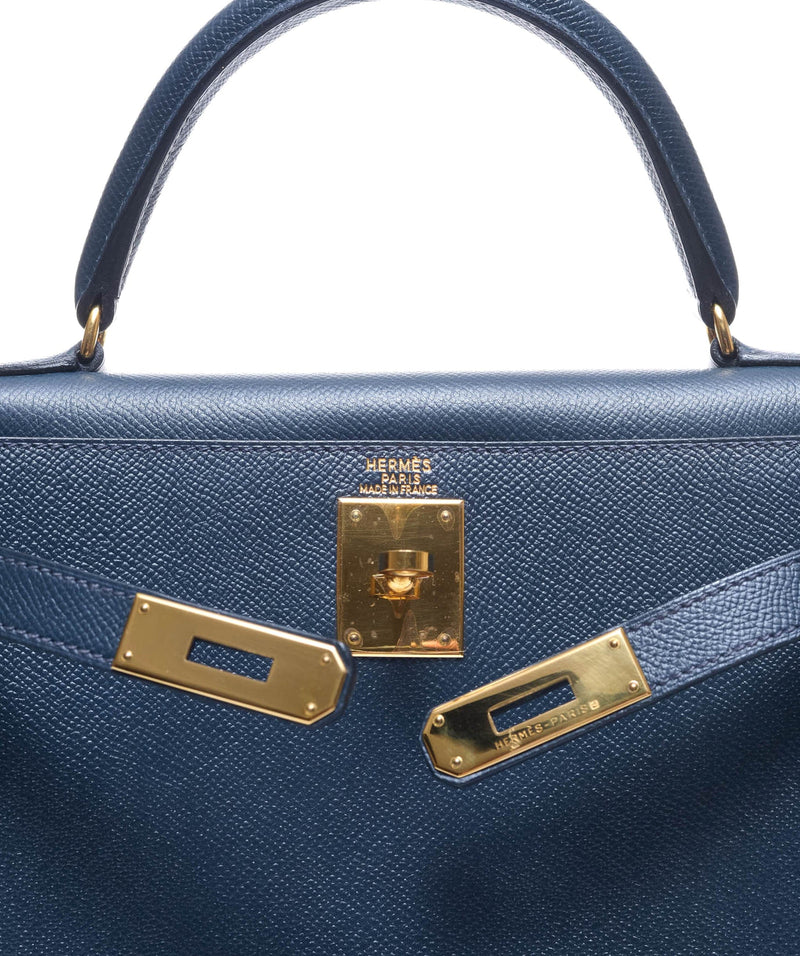 Hermès Kelly 28 Sellier, Epsom, Deep Blue GHW - Laulay Luxury