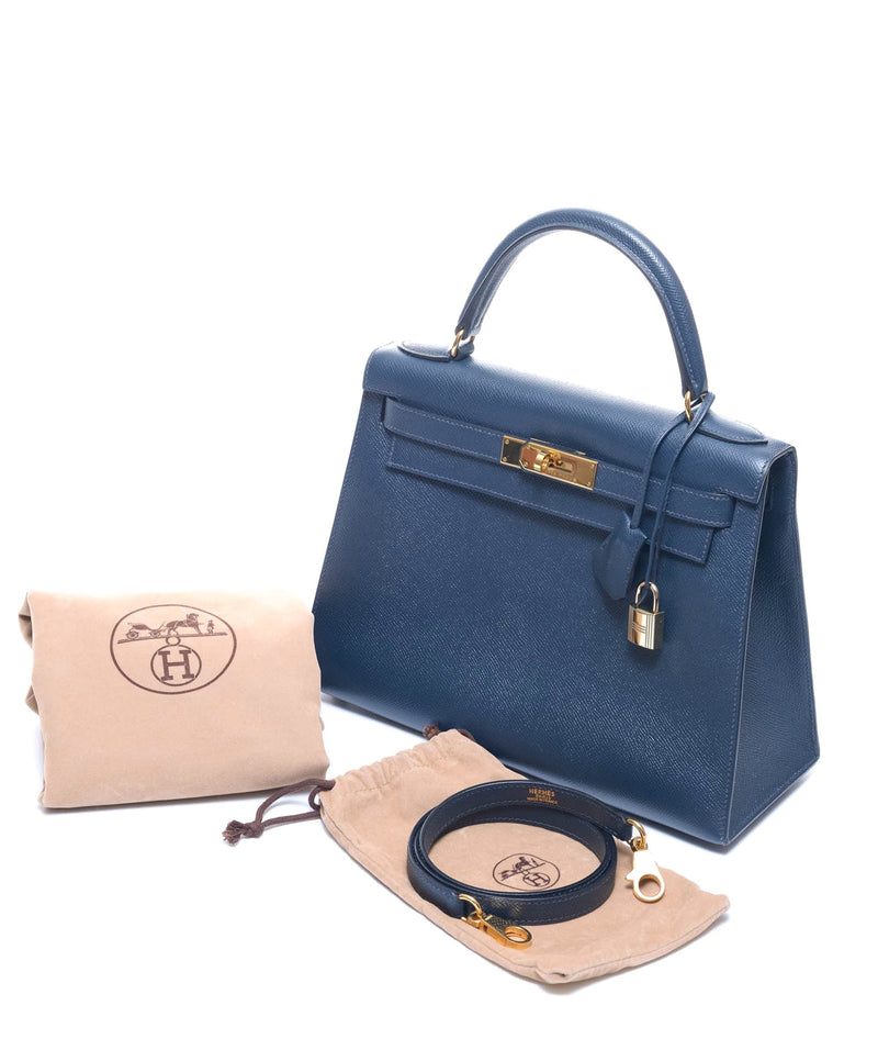 Hermes Sellier Kelly Bag 28cm Blue Sapphire Epsom Gold Hardware